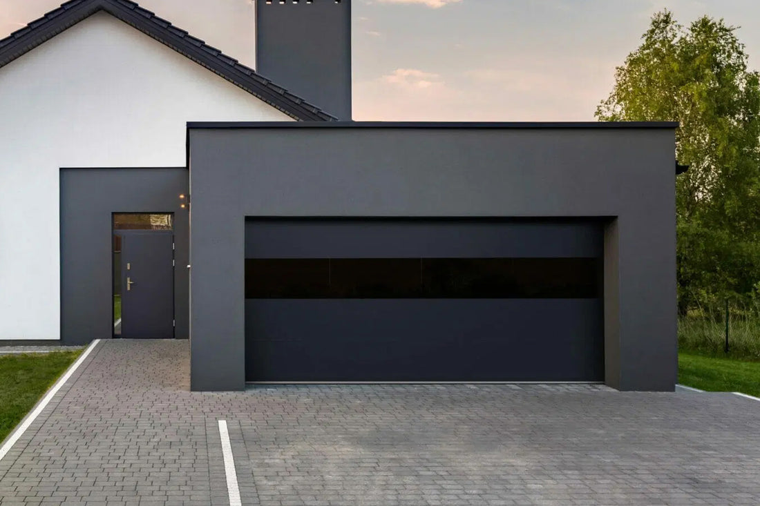 CHI Contemporary Sterling Insulated Modern Garage Doors with 2 row glass in Deep Black