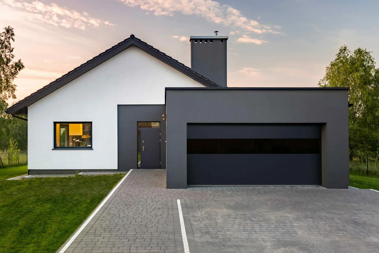 CHI Contemporary Sterling Insulated Modern Garage Doors with 2 row glass in Deep Black