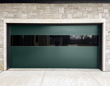 CHI Contemporary Sterling Insulated Modern Garage Doors with 2 row glass in Hartford Green