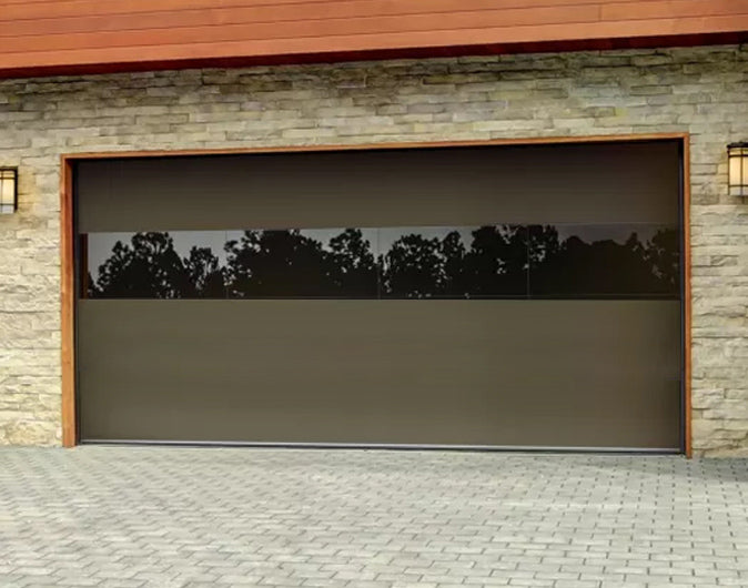 CHI Contemporary Sterling Insulated Modern Garage Doors with 2 row glass in Medium Bronze
