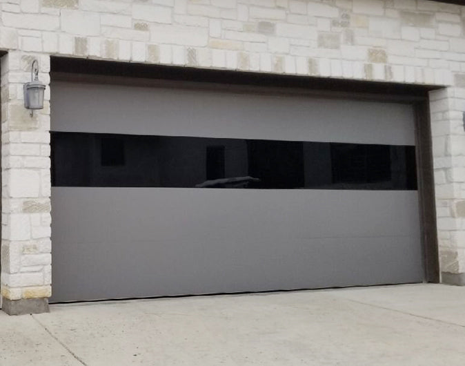 CHI Contemporary Sterling Insulated Modern Garage Doors with 2 row glass in Slate Gray