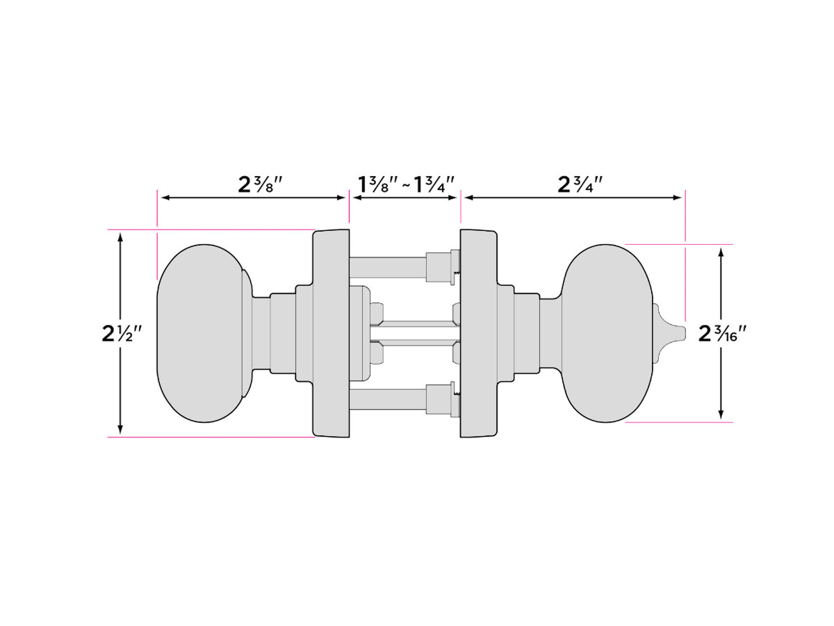 Sure-Loc Durango Square Interior Door Knob - Dimensions
