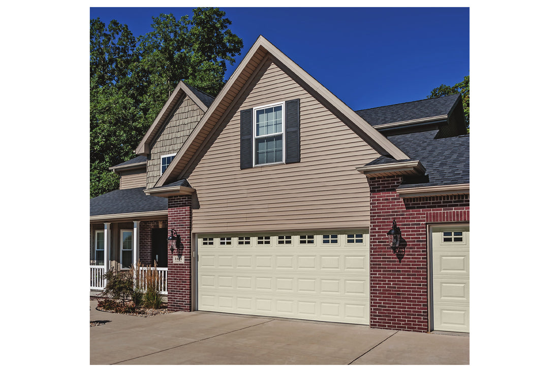 CHI Timeless Raised Panel Insulated Modern Garage Doors with Glass in Almond