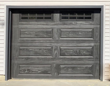 CHI Timeless Raised Panel Insulated Modern Garage Doors with Glass in Woodtone Carbon Oak