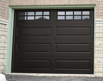 CHI Timeless Raised Panel Insulated Modern Garage Doors with Glass in Powder Coated Dark Bronze