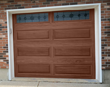 CHI Timeless Raised Panel Insulated Modern Garage Doors with Glass in Woodtone Dark Oak
