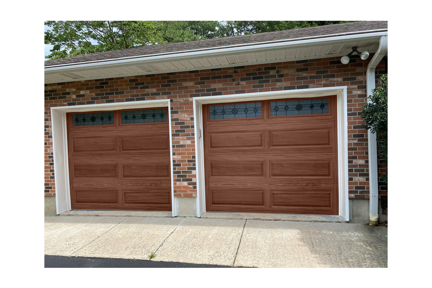 CHI Timeless Raised Panel Insulated Modern Garage Doors with Glass in Woodtone Dark Oak