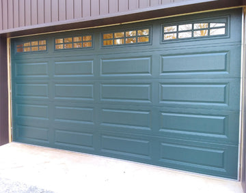 CHI Timeless Raised Panel Insulated Modern Garage Doors with Glass in Powder Coated Evergreen