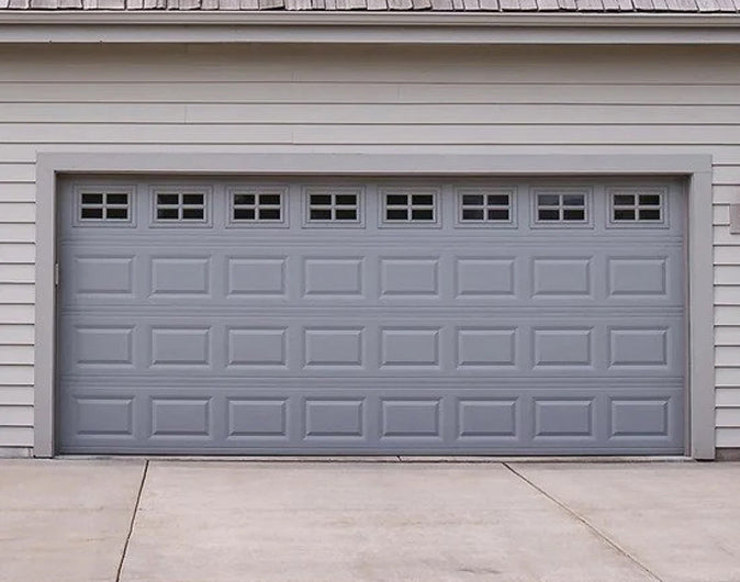 CHI Timeless Raised Panel Insulated Modern Garage Doors with Glass in Gray
