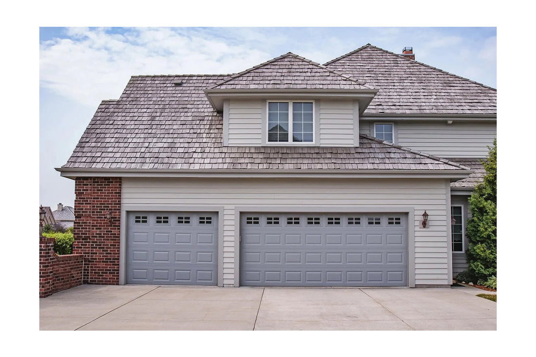CHI Timeless Raised Panel Insulated Modern Garage Doors with Glass in Gray