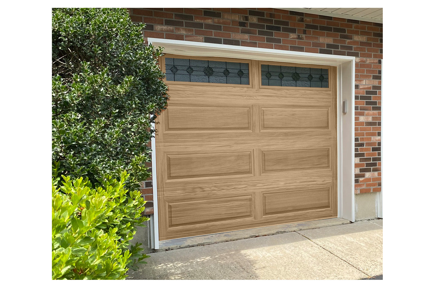 CHI Timeless Raised Panel Insulated Modern Garage Doors with Glass in Woodtone Natural Oak