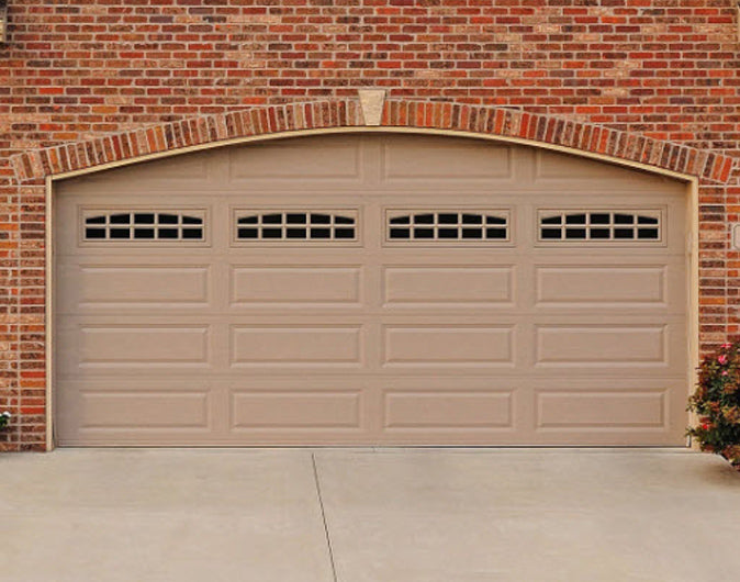 CHI Timeless Raised Panel Insulated Modern Garage Doors with Glass in Sandstone