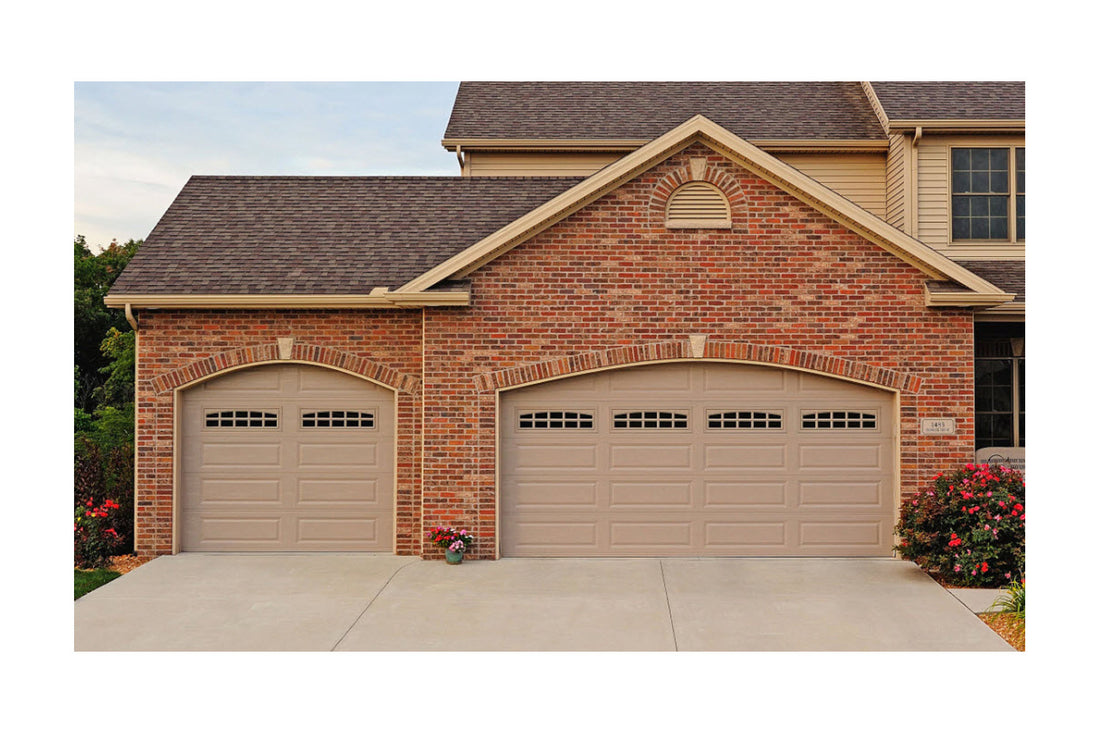 CHI Timeless Raised Panel Insulated Modern Garage Doors with Glass in Sandstone