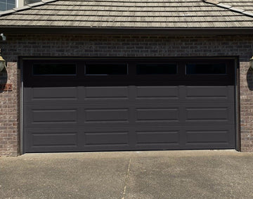 CHI Timeless Raised Panel Insulated Modern Garage Doors with Glass in Powder Coated Solar Black