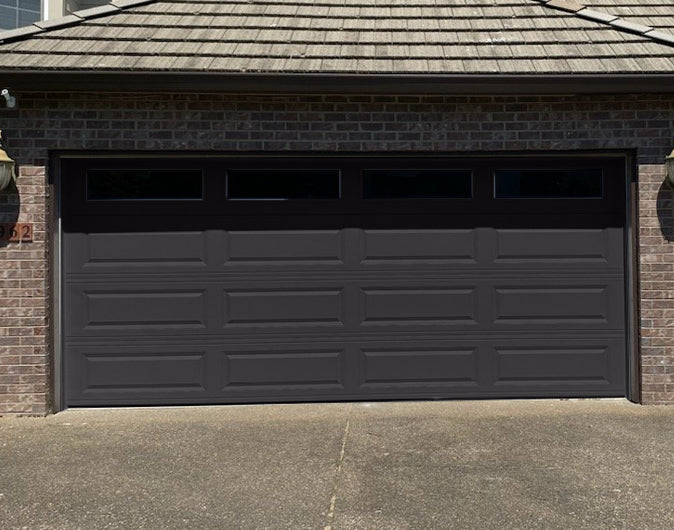 CHI Timeless Raised Panel Insulated Modern Garage Doors with Glass in Powder Coated Solar Black