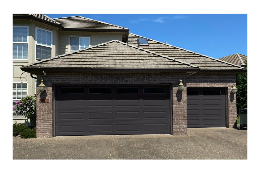 CHI Timeless Raised Panel Insulated Modern Garage Doors with Glass in Powder Coated Solar Black