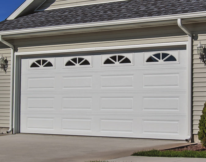 CHI Timeless Raised Panel Insulated Modern Garage Doors with Glass in White