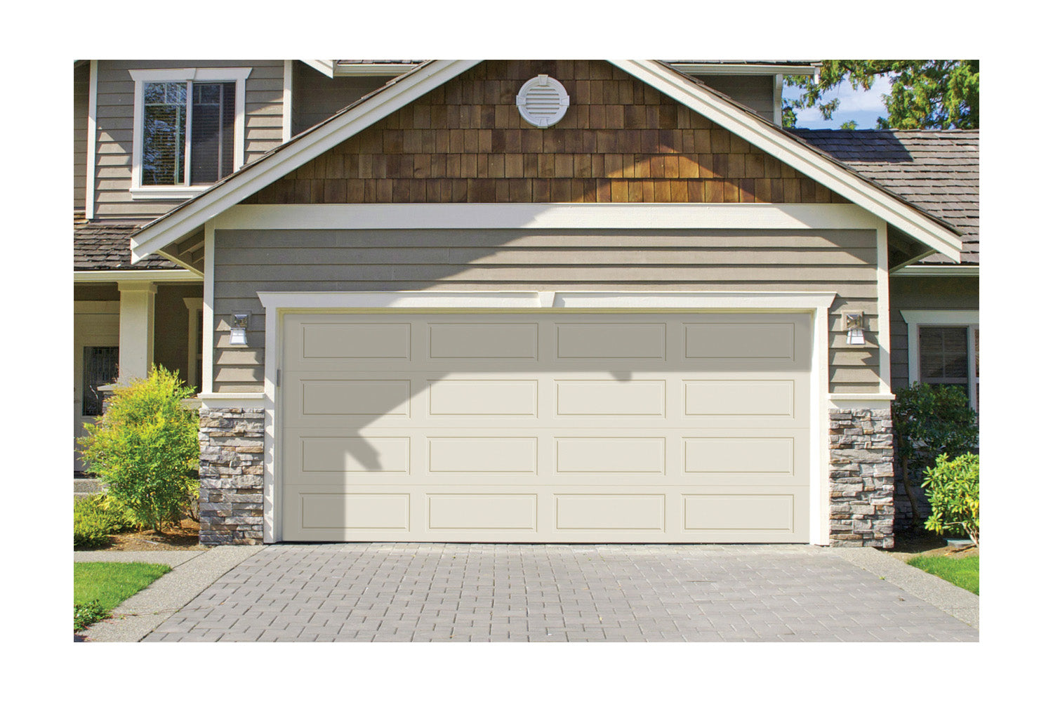 CHI Timeless Raised Panel Insulated Modern Garage Doors in Almond