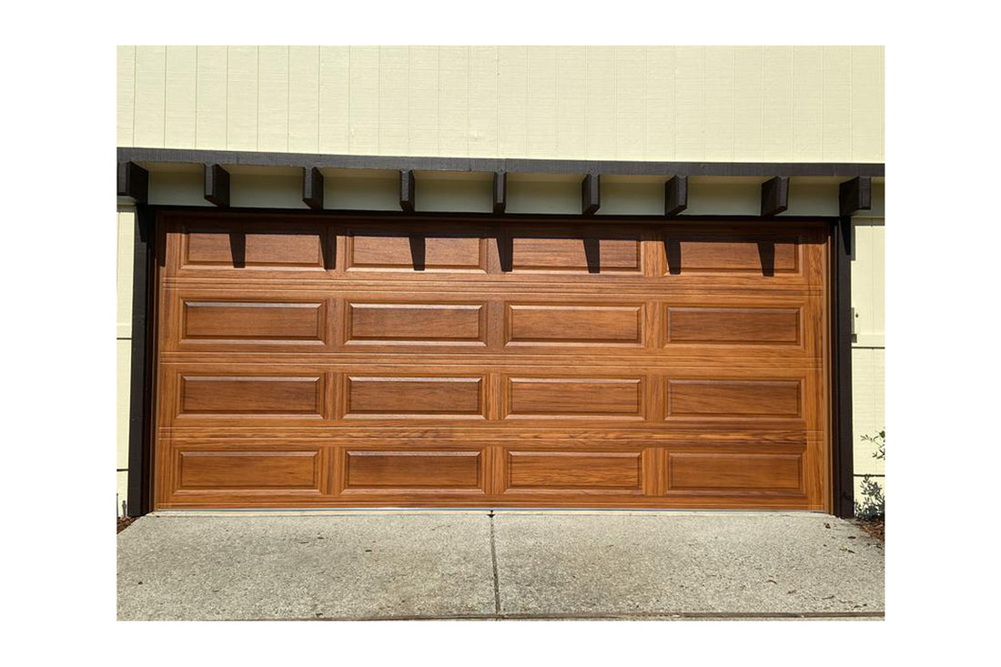 CHI Timeless Raised Panel Insulated Modern Garage Doors in Woodtone Cedar