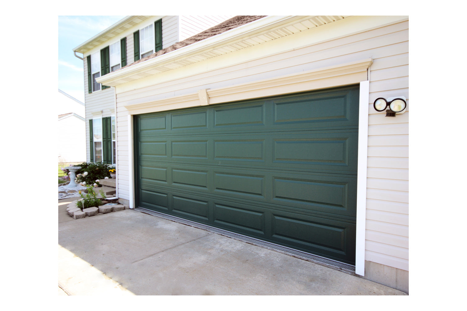 CHI Timeless Raised Panel Insulated Modern Garage Doors in Powder Coated Evergreen