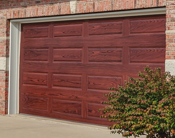 CHI Timeless Raised Panel Insulated Modern Garage Doors in Woodtone Mahogany