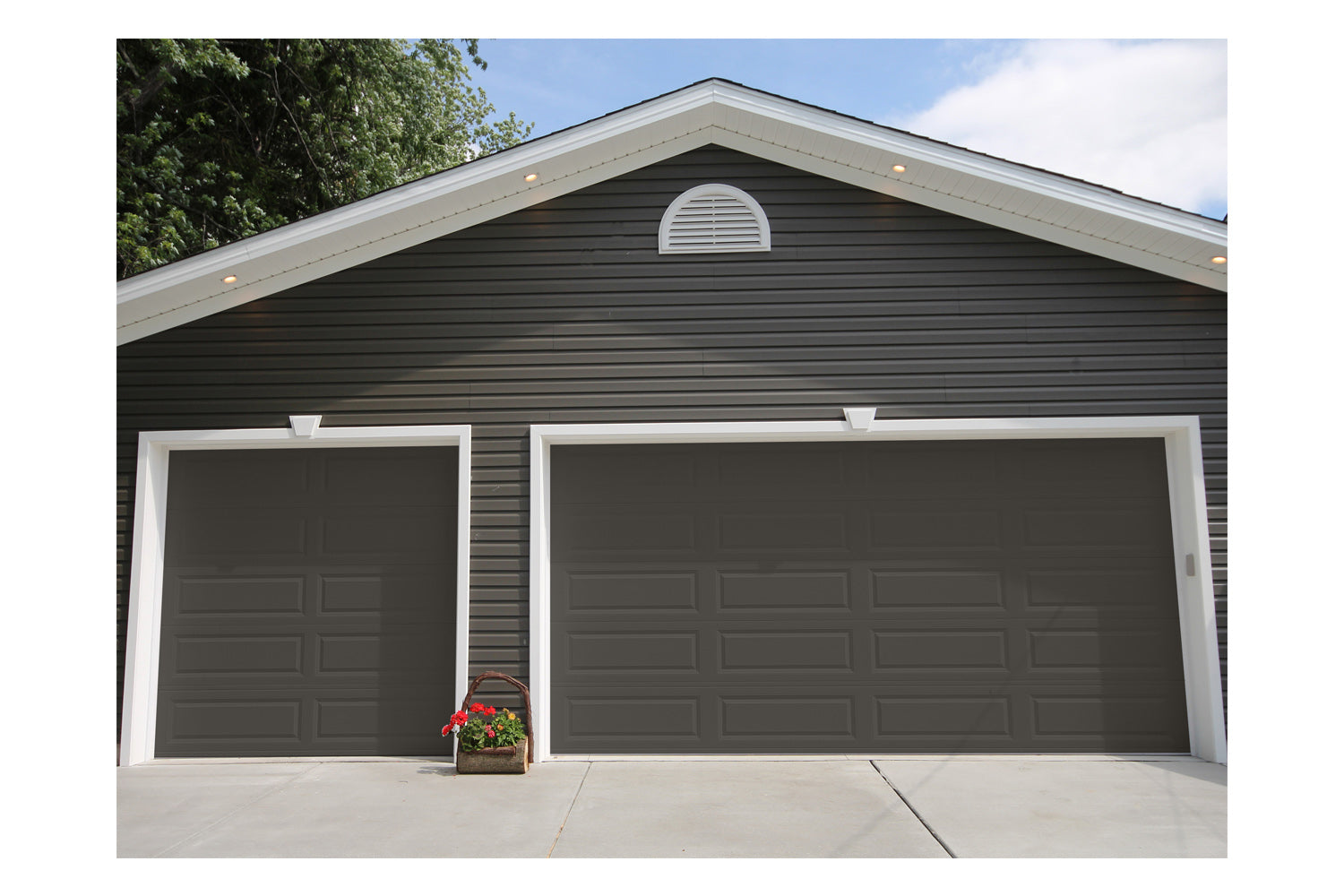 CHI Timeless Raised Panel Insulated Modern Garage Doors in Powder Coated Mocha Brown