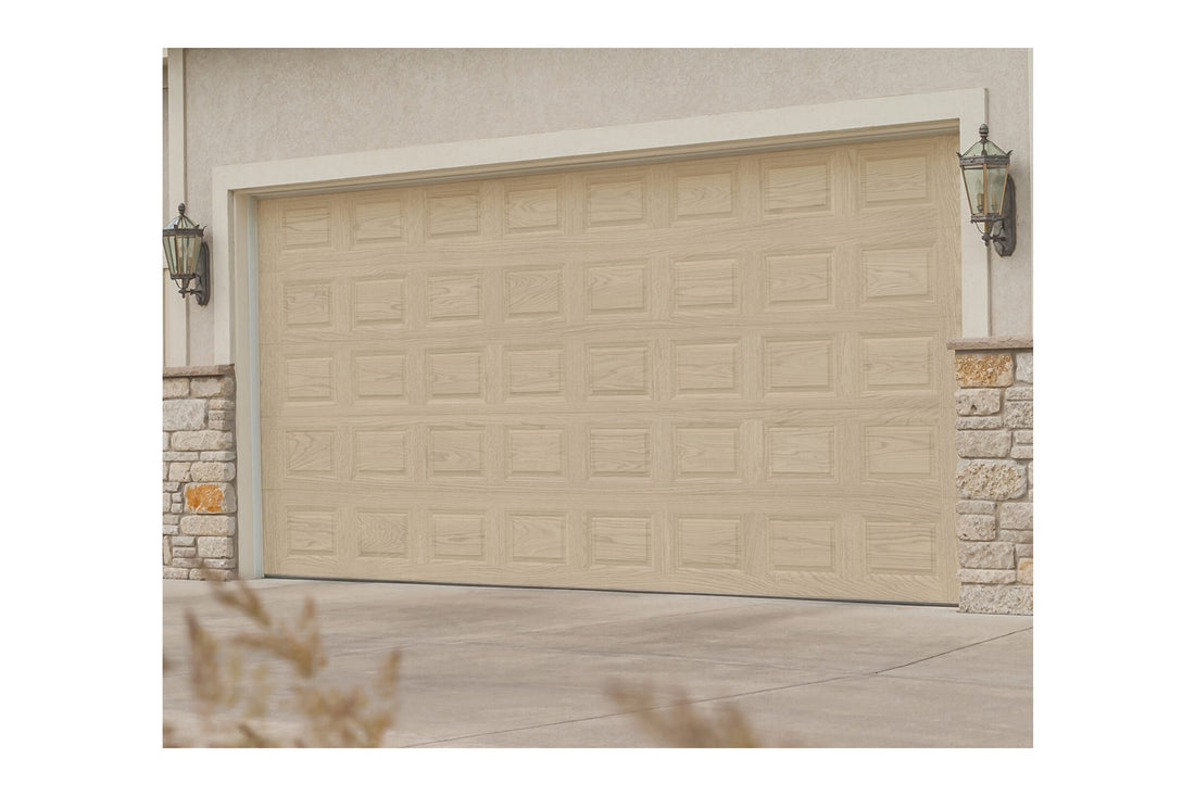 CHI Timeless Raised Panel Insulated Modern Garage Doors in Woodtone Natural Oak
