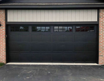 CHI Timeless Stamped Carriage House Insulated Modern Garage Doors with Glass in Black