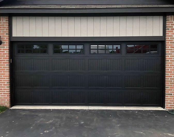 CHI Timeless Stamped Carriage House Insulated Modern Garage Doors with Glass in Black