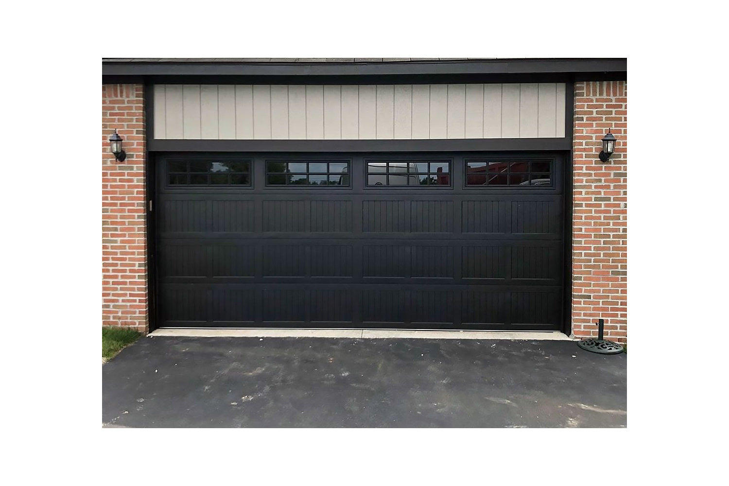CHI Timeless Stamped Carriage House Insulated Modern Garage Doors with Glass in Black