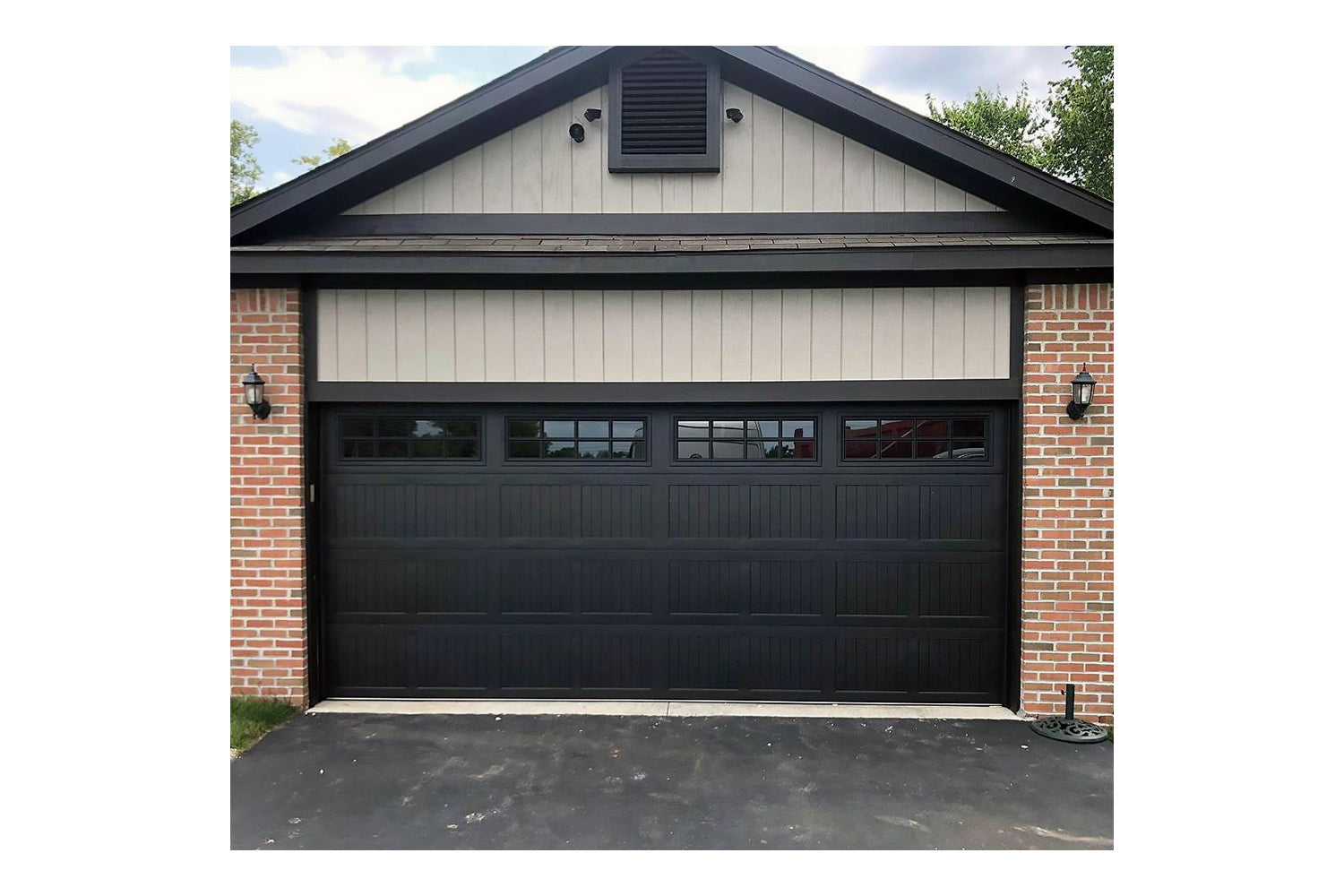 CHI Timeless Stamped Carriage House Insulated Modern Garage Doors with Glass in Black