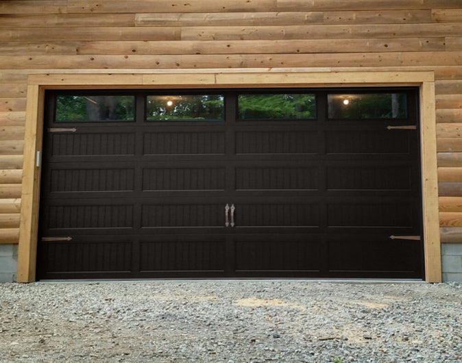 CHI Timeless Stamped Carriage House Insulated Modern Garage Doors with Glass in Bronze