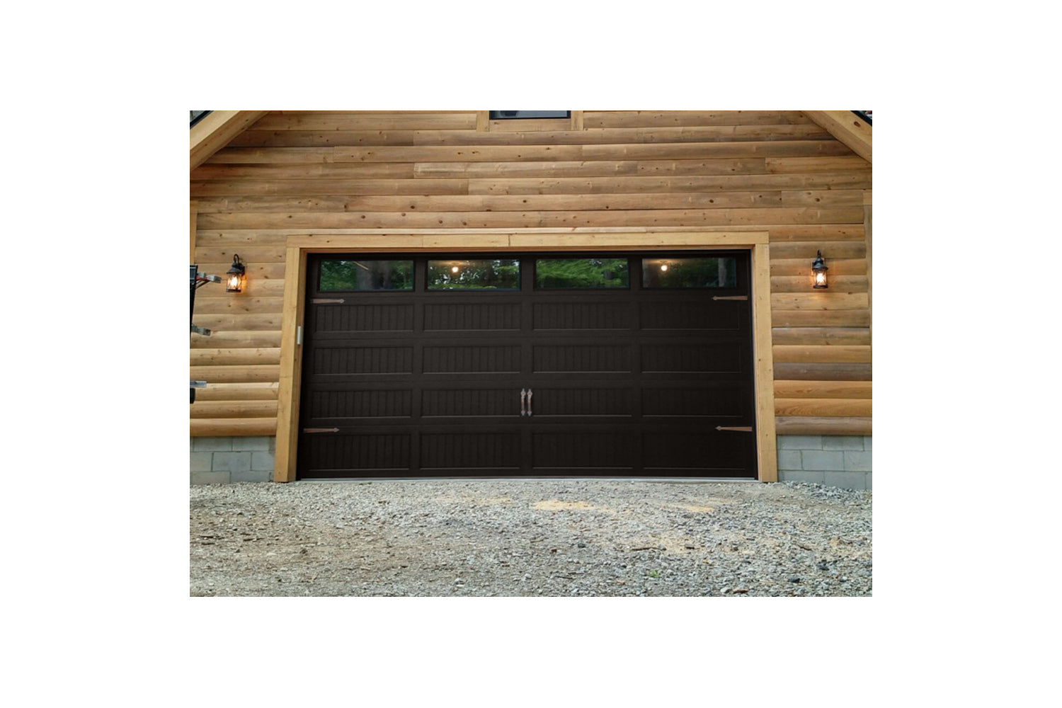 CHI Timeless Stamped Carriage House Insulated Modern Garage Doors with Glass in Bronze