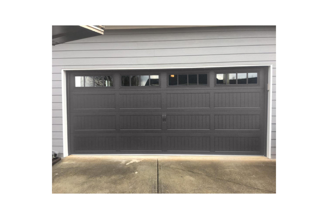 CHI Timeless Stamped Carriage House Insulated Modern Garage Doors with Glass in Graphite