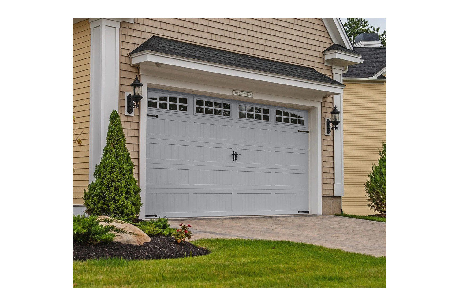 CHI Timeless Stamped Carriage House Insulated Modern Garage Doors with Glass in Gray