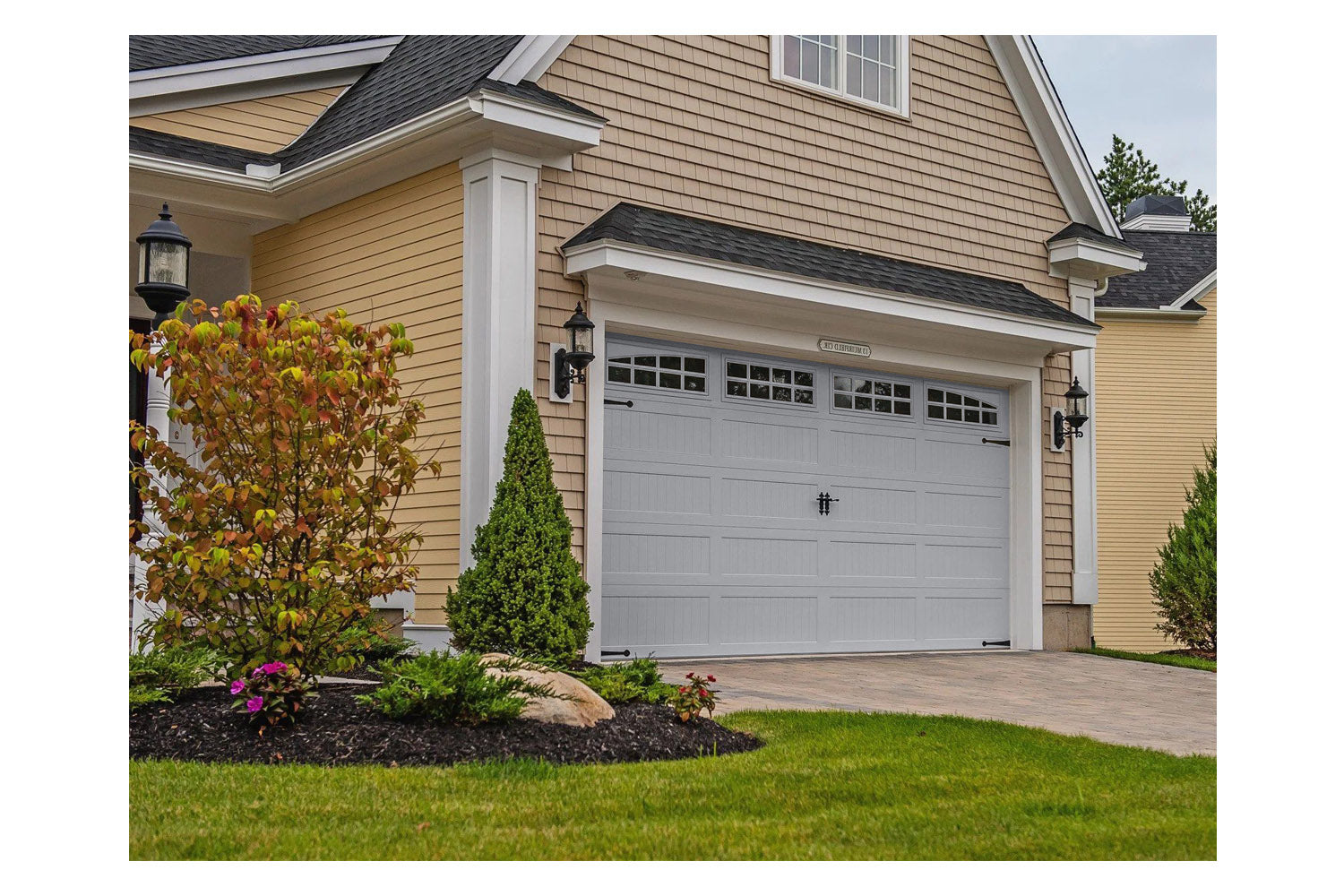 CHI Timeless Stamped Carriage House Insulated Modern Garage Doors with Glass in Gray