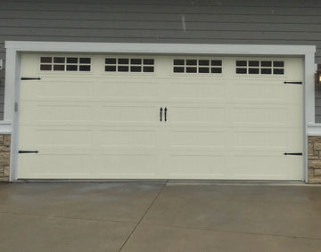 CHI Timeless Stamped Carriage House Insulated Modern Garage Doors with Glass in Powder Coated Ivory