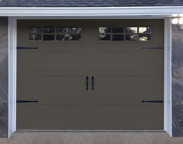 CHI Timeless Stamped Carriage House Insulated Modern Garage Doors with Glass in Powder Coated Mocha Brown