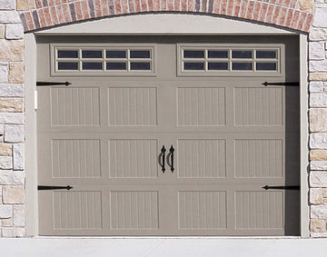 CHI Timeless Stamped Carriage House Insulated Modern Garage Doors with Glass in Sandstone