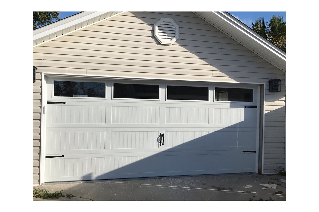 CHI Timeless Stamped Carriage House Insulated Modern Garage Doors with Glass in White