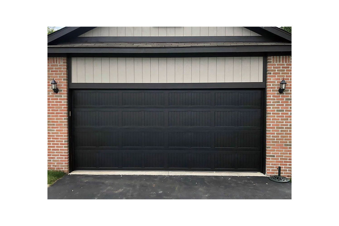 CHI Timeless Stamped Carriage House Insulated Modern Garage Doors in Black