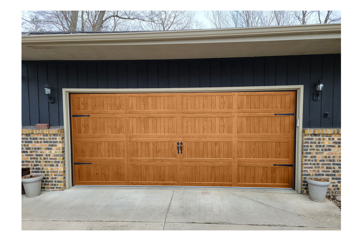 CHI Timeless Stamped Carriage House Insulated Modern Garage Doors in Woodtone Cedar