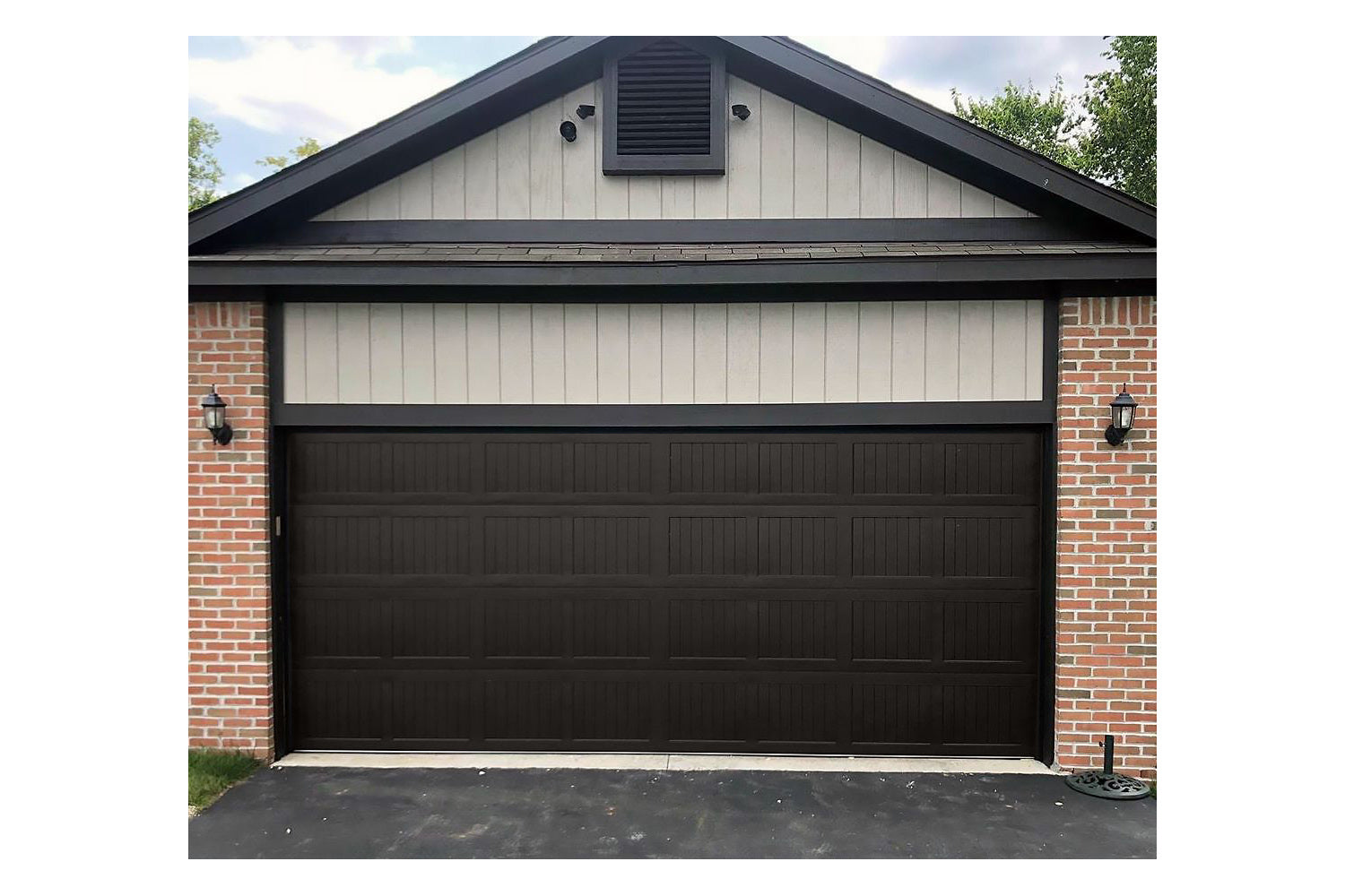 CHI Timeless Stamped Carriage House Insulated Modern Garage Doors in Powder Coated Dark Bronze