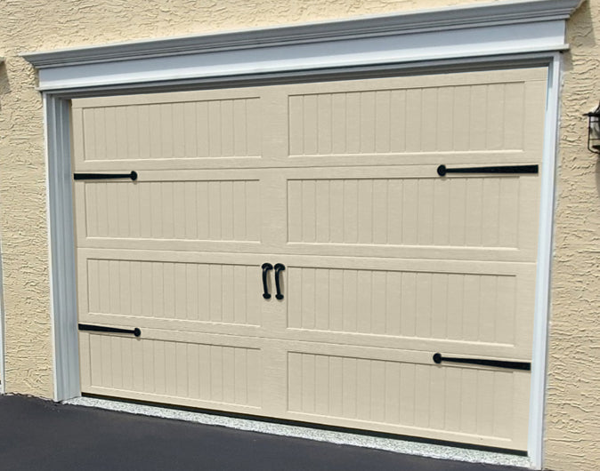 CHI Timeless Stamped Carriage House Insulated Modern Garage Doors in Desert Tan
