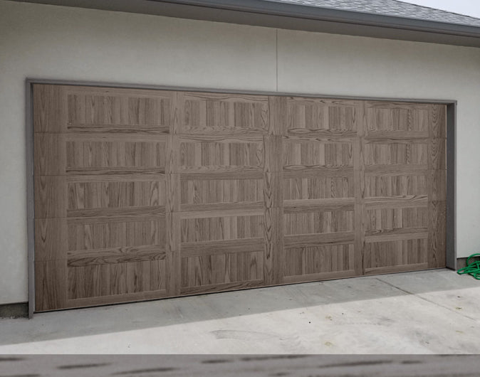CHI Timeless Stamped Carriage House Insulated Modern Garage Doors in Woodtone Driftwood