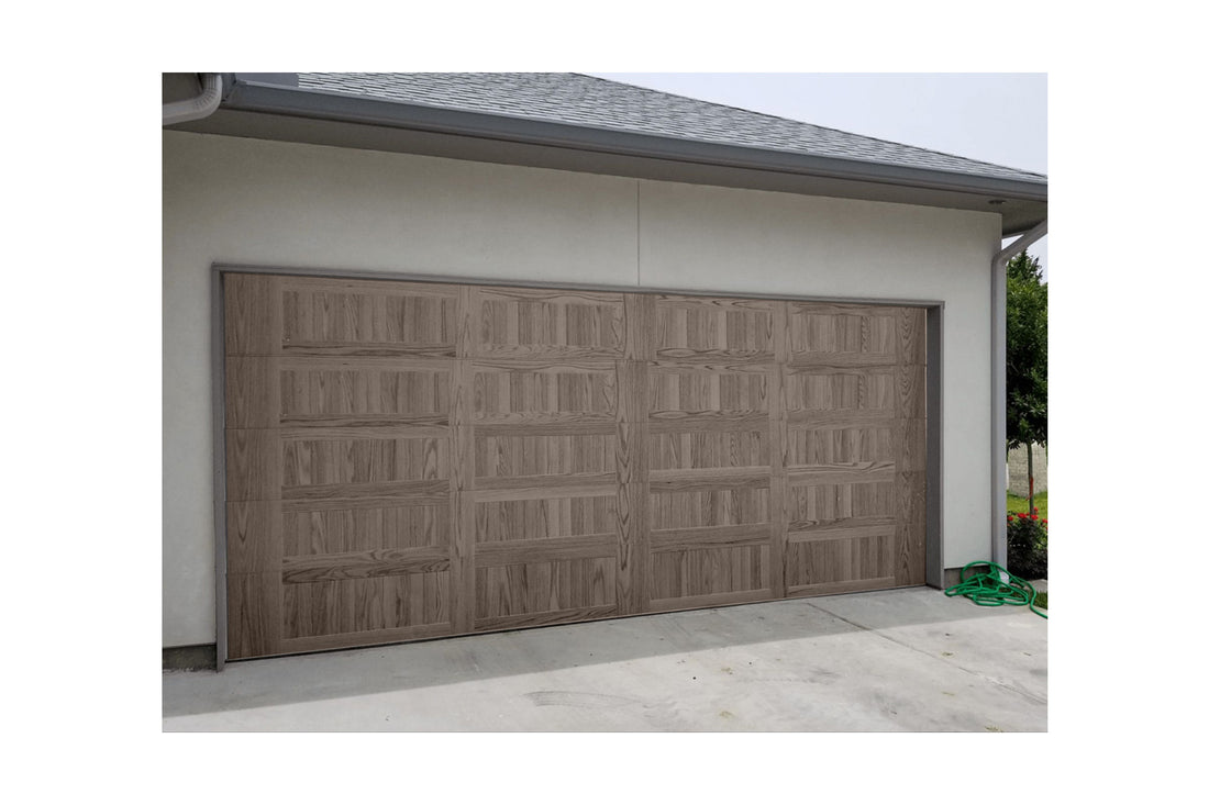 CHI Timeless Stamped Carriage House Insulated Modern Garage Doors in Woodtone Driftwood