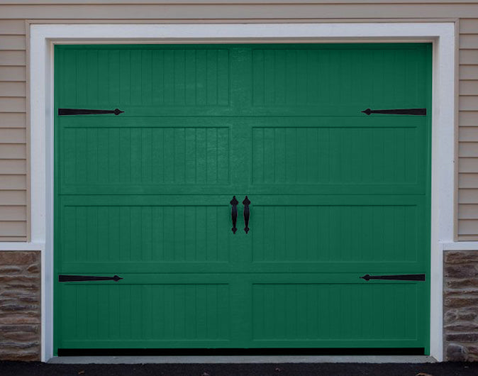 CHI Timeless Stamped Carriage House Insulated Modern Garage Doors in Powder Coated Evergreen