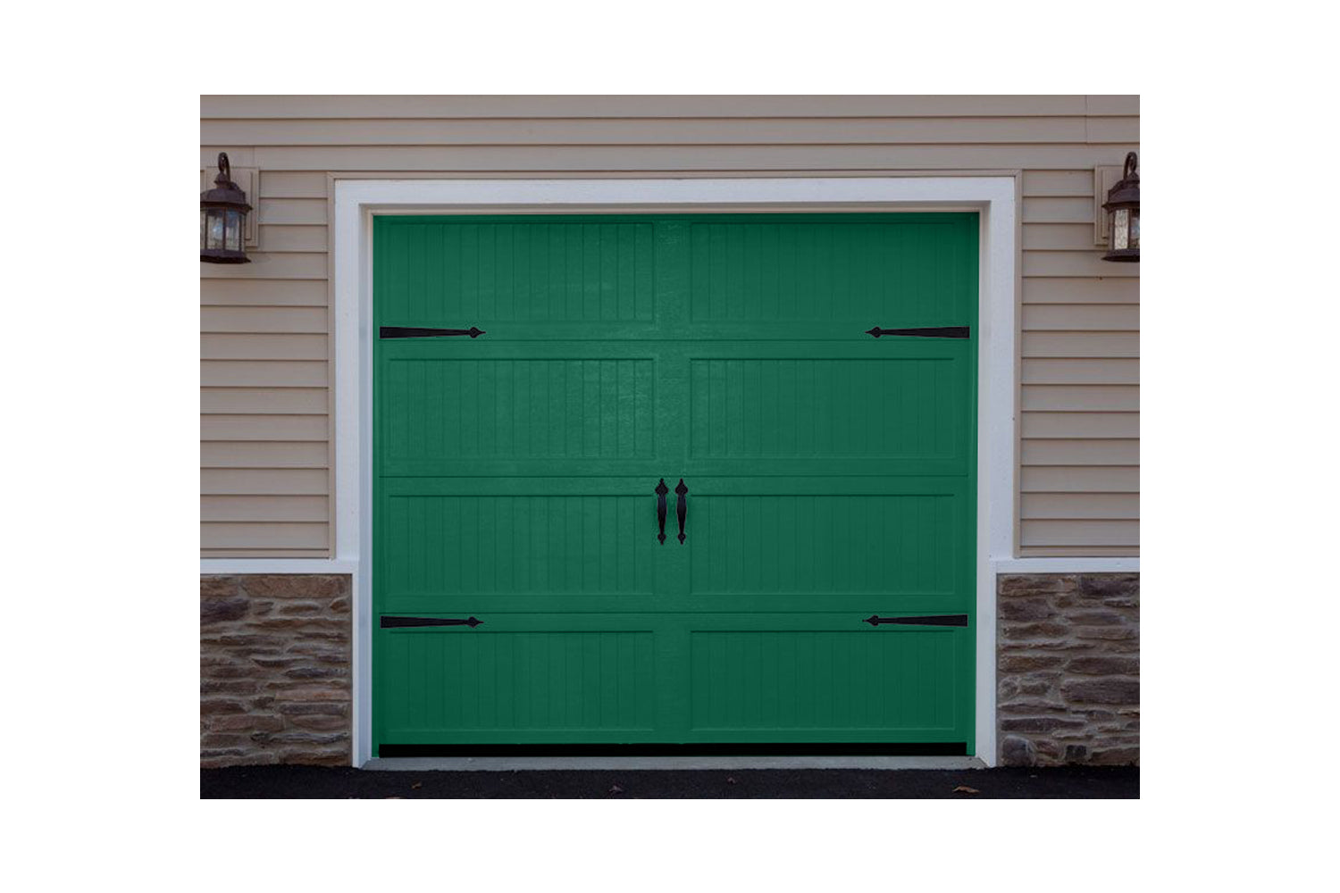CHI Timeless Stamped Carriage House Insulated Modern Garage Doors in Powder Coated Evergreen