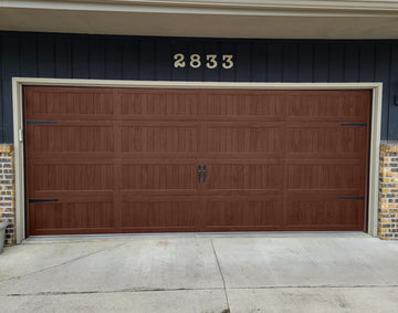 CHI Timeless Stamped Carriage House Insulated Modern Garage Doors in Woodtone Mahogany