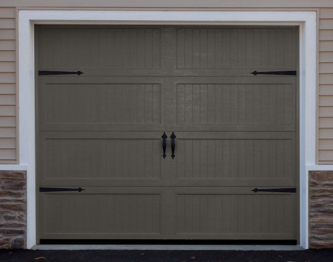 CHI Timeless Stamped Carriage House Insulated Modern Garage Doors in Powder Coated Mocha Brown